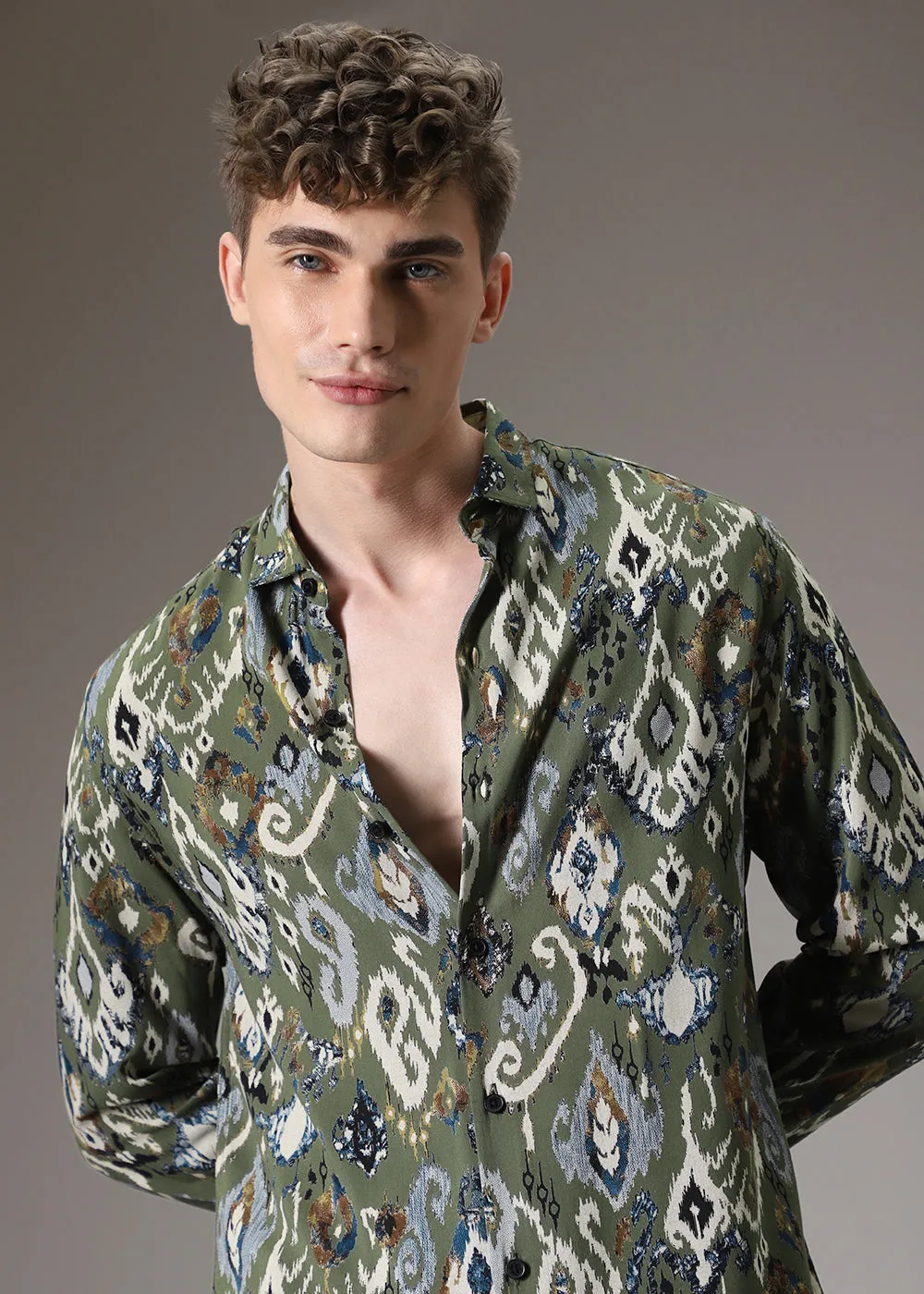 Ikat Green Feather Shirt