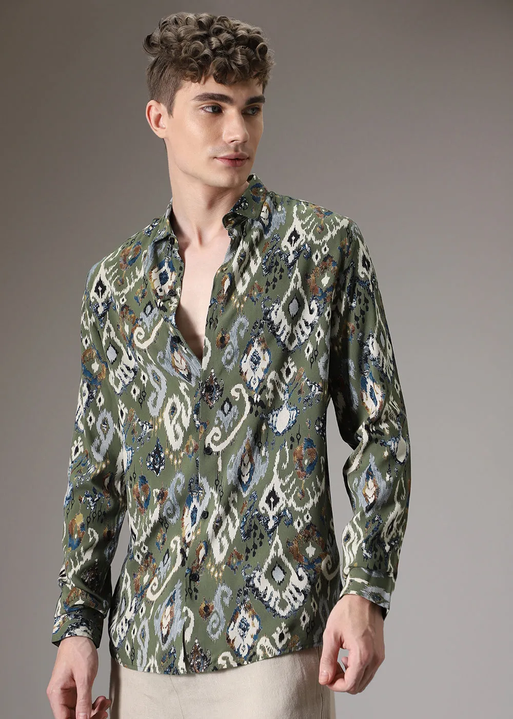 Ikat Green Feather Shirt