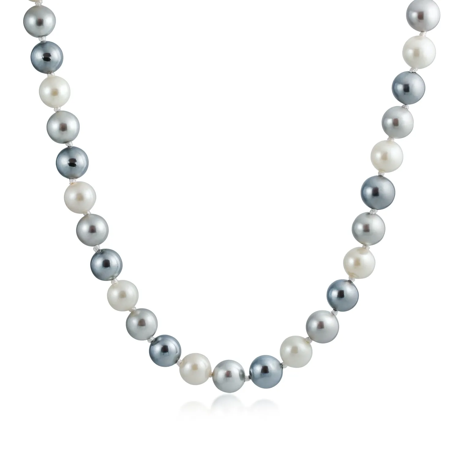 Imitation Pearl Strand Necklace Silver Plated Clasp 10MM