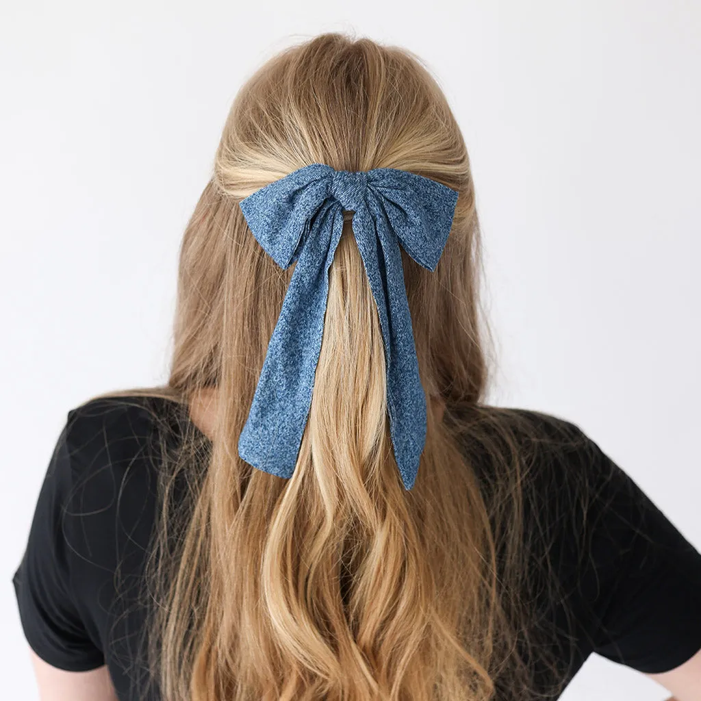 Indigo Denim Luxe Bow Hair Clip