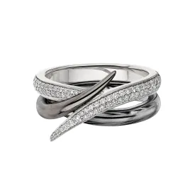 Interlocking Duo Ring - Black Rhodium & White Diamond