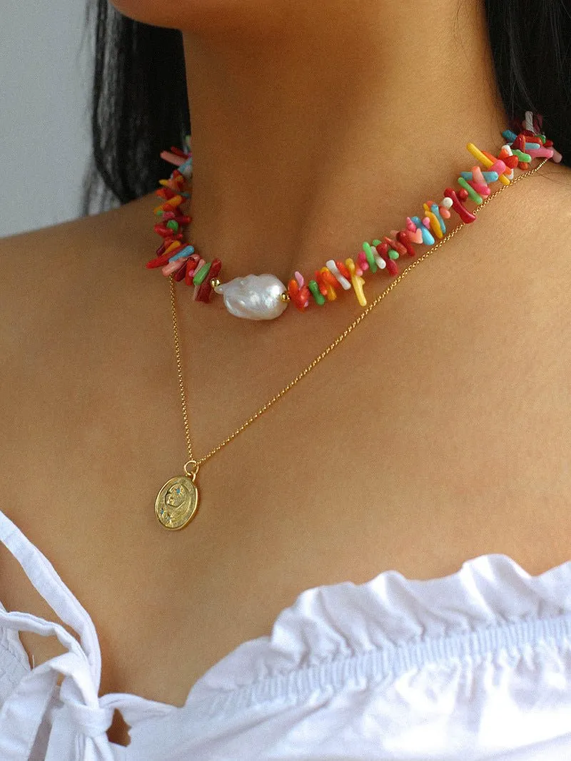 Irregular Multicolor Gemstone Baroque Pearl Necklace