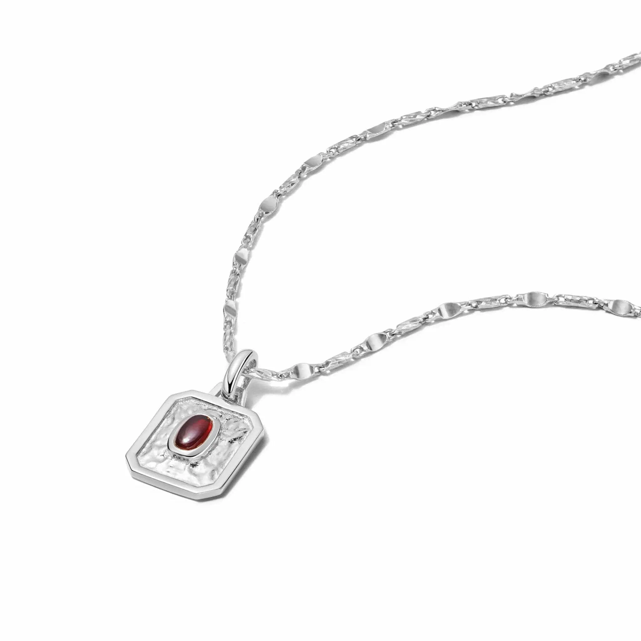 January Garnet Birthstone Necklace Sterling Silver