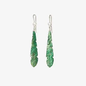 Kākāriki Feather Earrings - Handpainted Silver