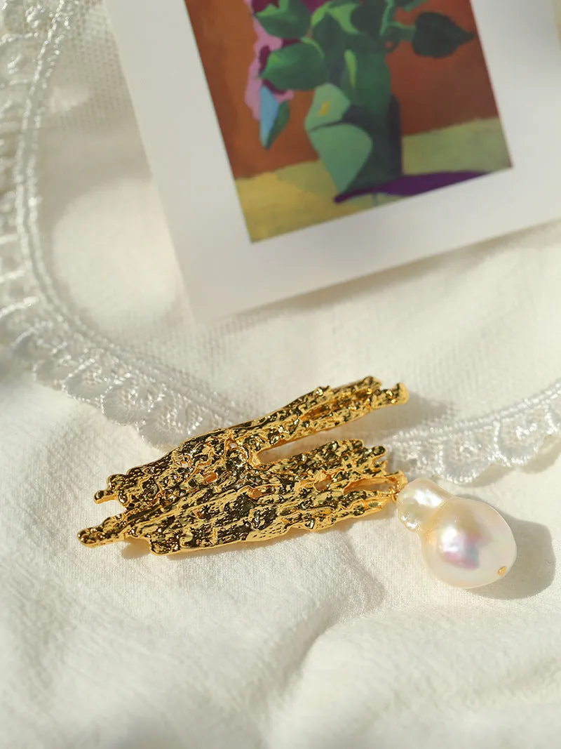 Landscape Lava Series Large Baroque Pearl Brooch