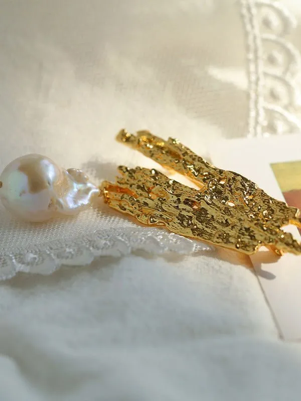 Landscape Lava Series Large Baroque Pearl Brooch