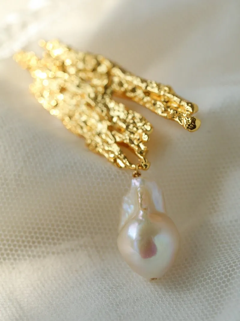 Landscape Lava Series Large Baroque Pearl Brooch