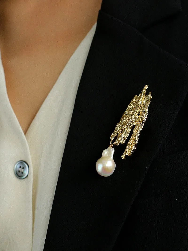 Landscape Lava Series Large Baroque Pearl Brooch