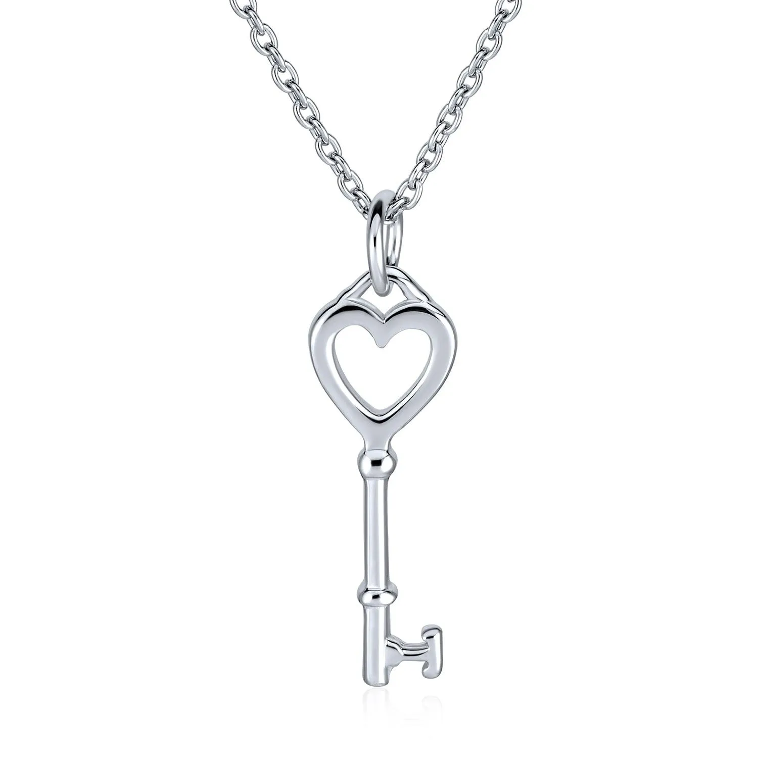 Large Open Oval Key Shape Pendant High .925 Sterling Silver Necklace