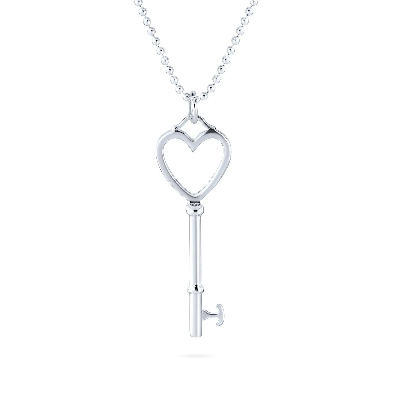 Large Open Oval Key Shape Pendant High .925 Sterling Silver Necklace