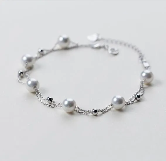 Layered Freshwater Pearl Bracelet Silver