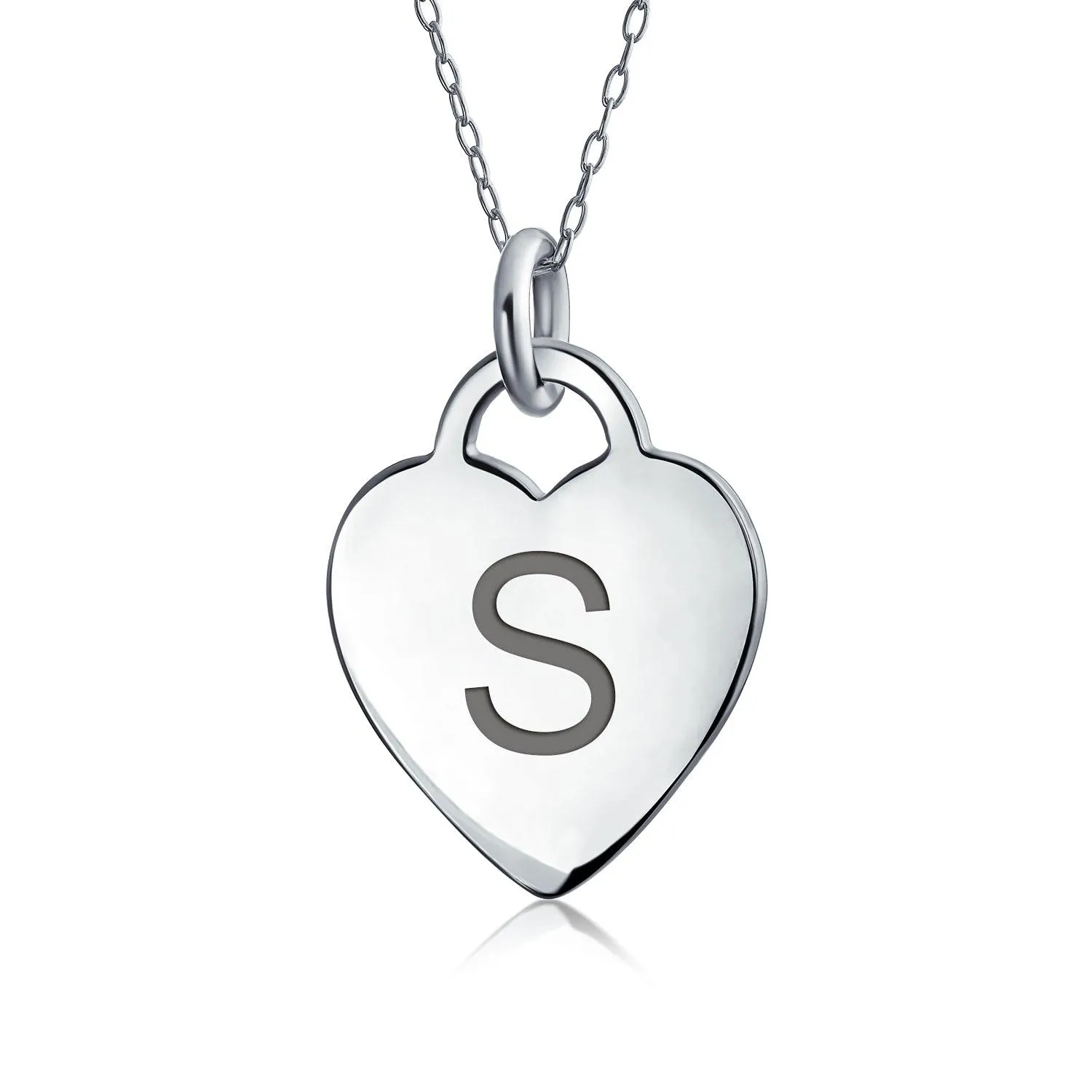 Letter Alphabet Initial Medium Heart Pendant Necklace Sterling Silver