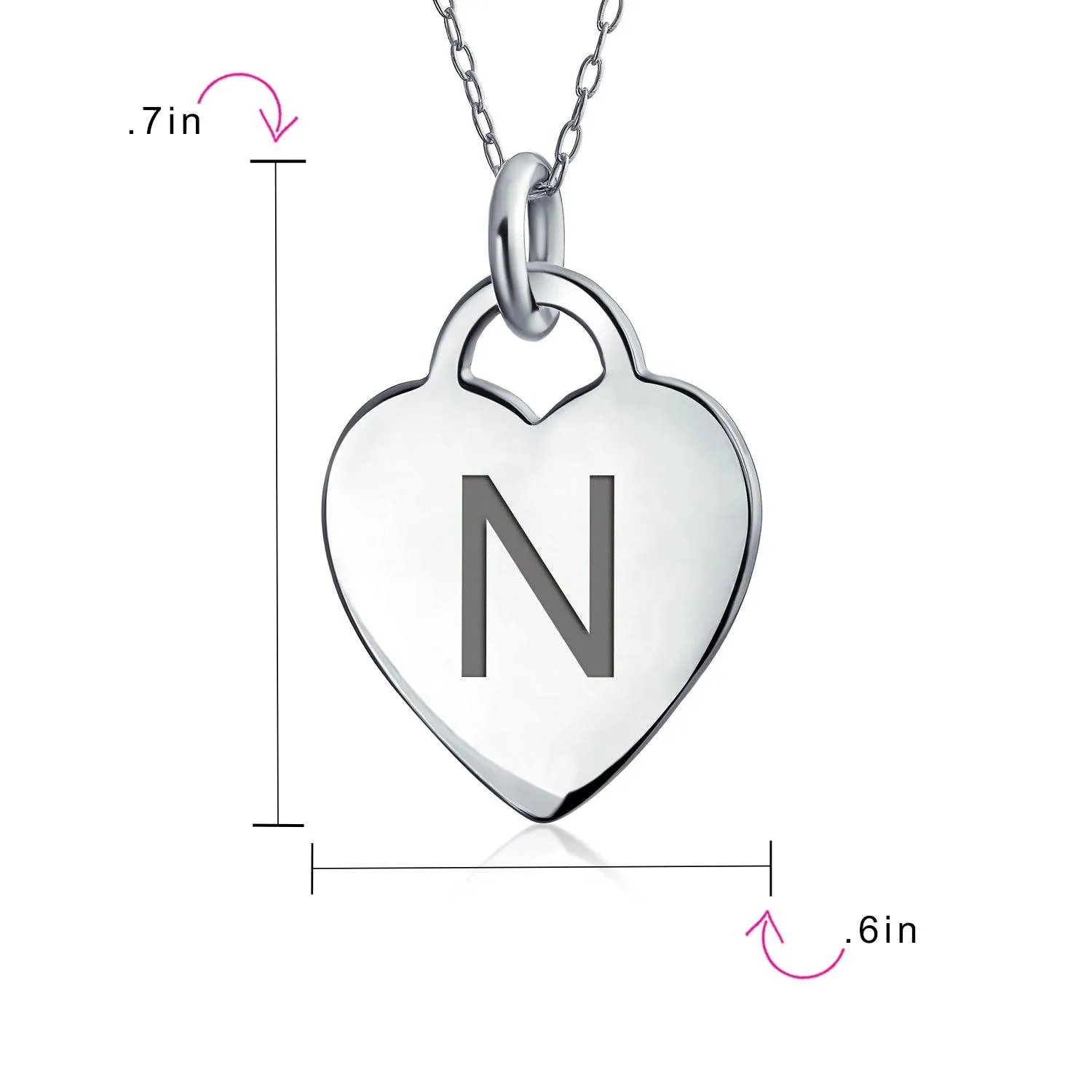 Letter Alphabet Initial Medium Heart Pendant Necklace Sterling Silver