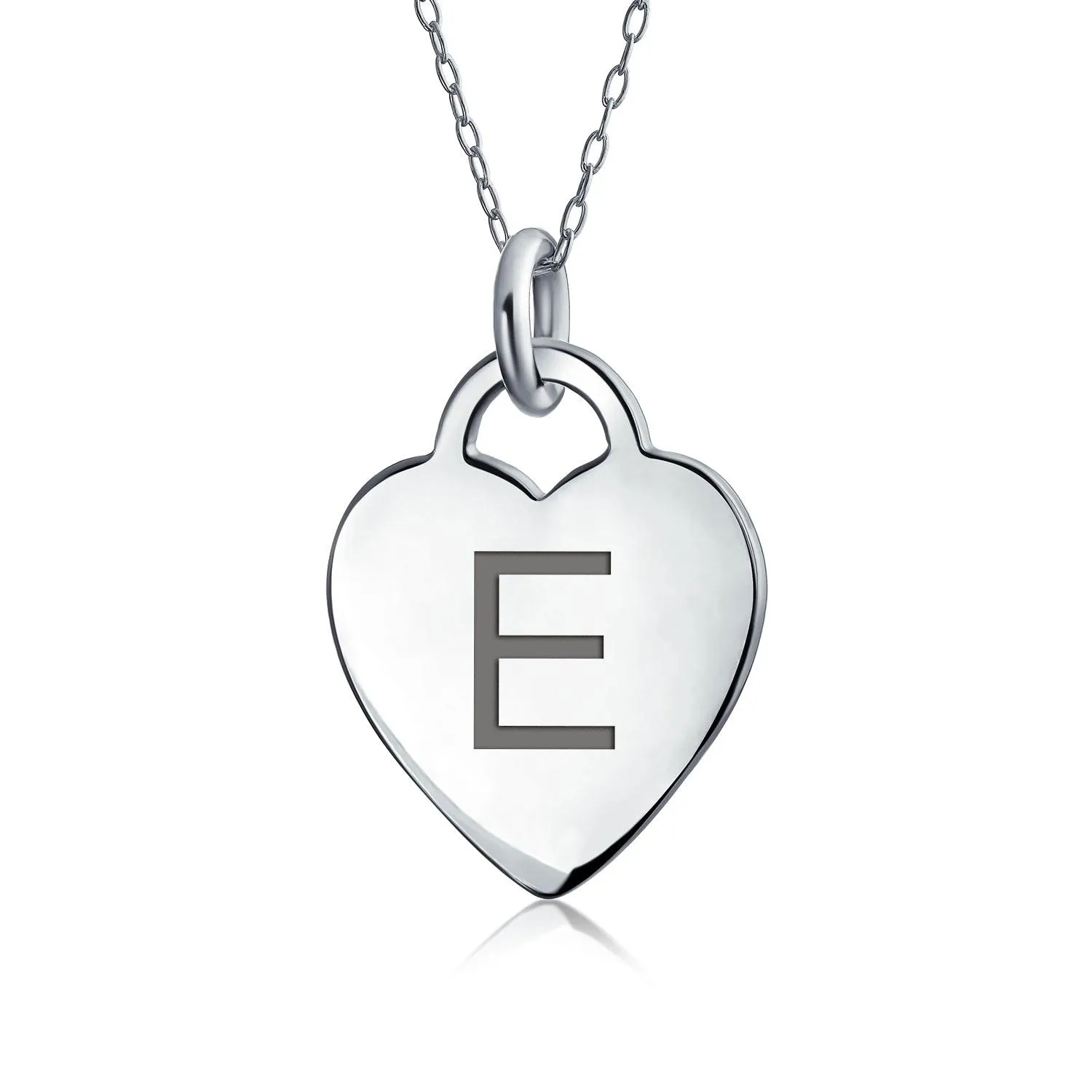 Letter Alphabet Initial Medium Heart Pendant Necklace Sterling Silver