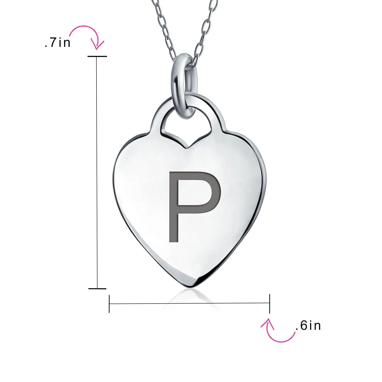 Letter Alphabet Initial Medium Heart Pendant Necklace Sterling Silver