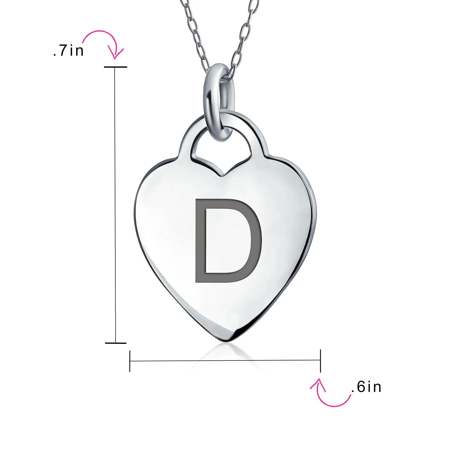 Letter Alphabet Initial Medium Heart Pendant Necklace Sterling Silver