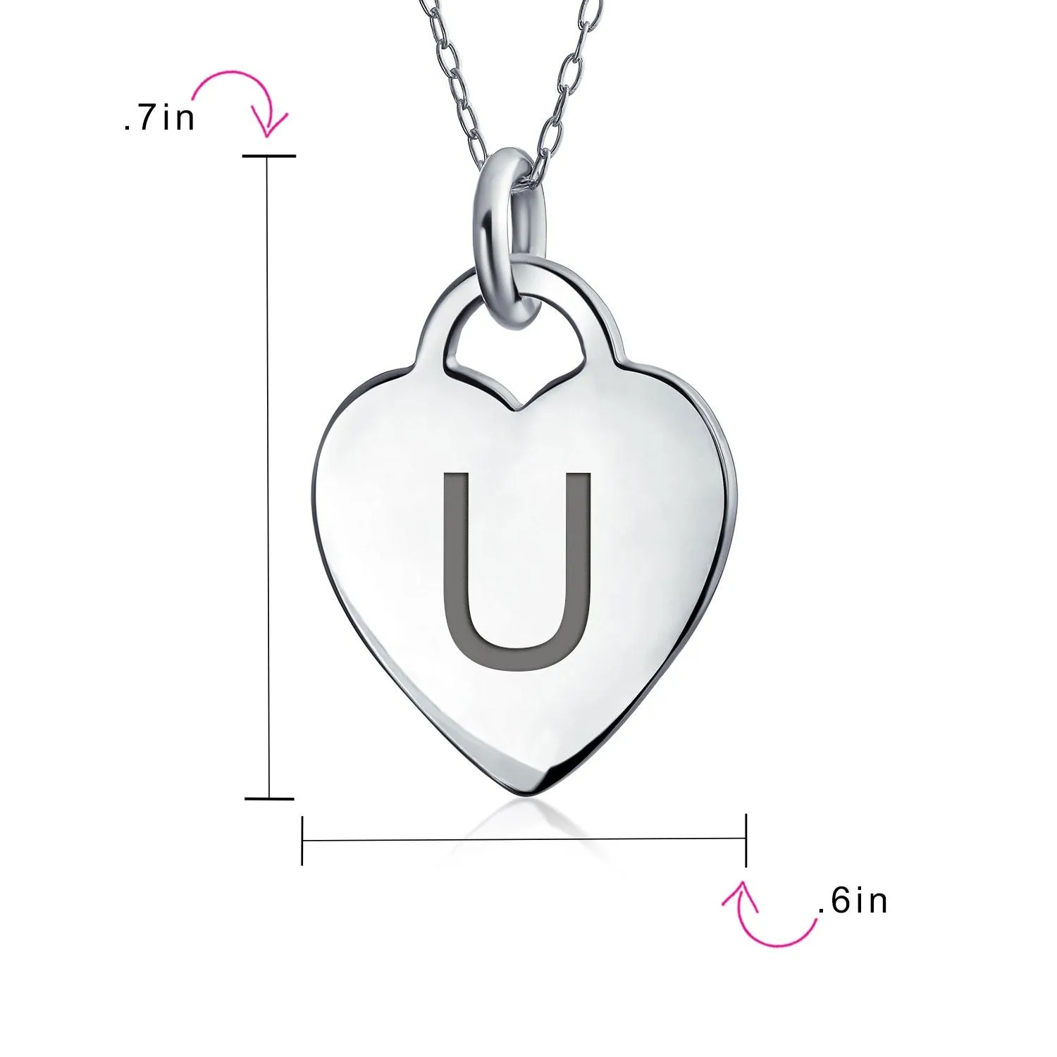 Letter Alphabet Initial Medium Heart Pendant Necklace Sterling Silver