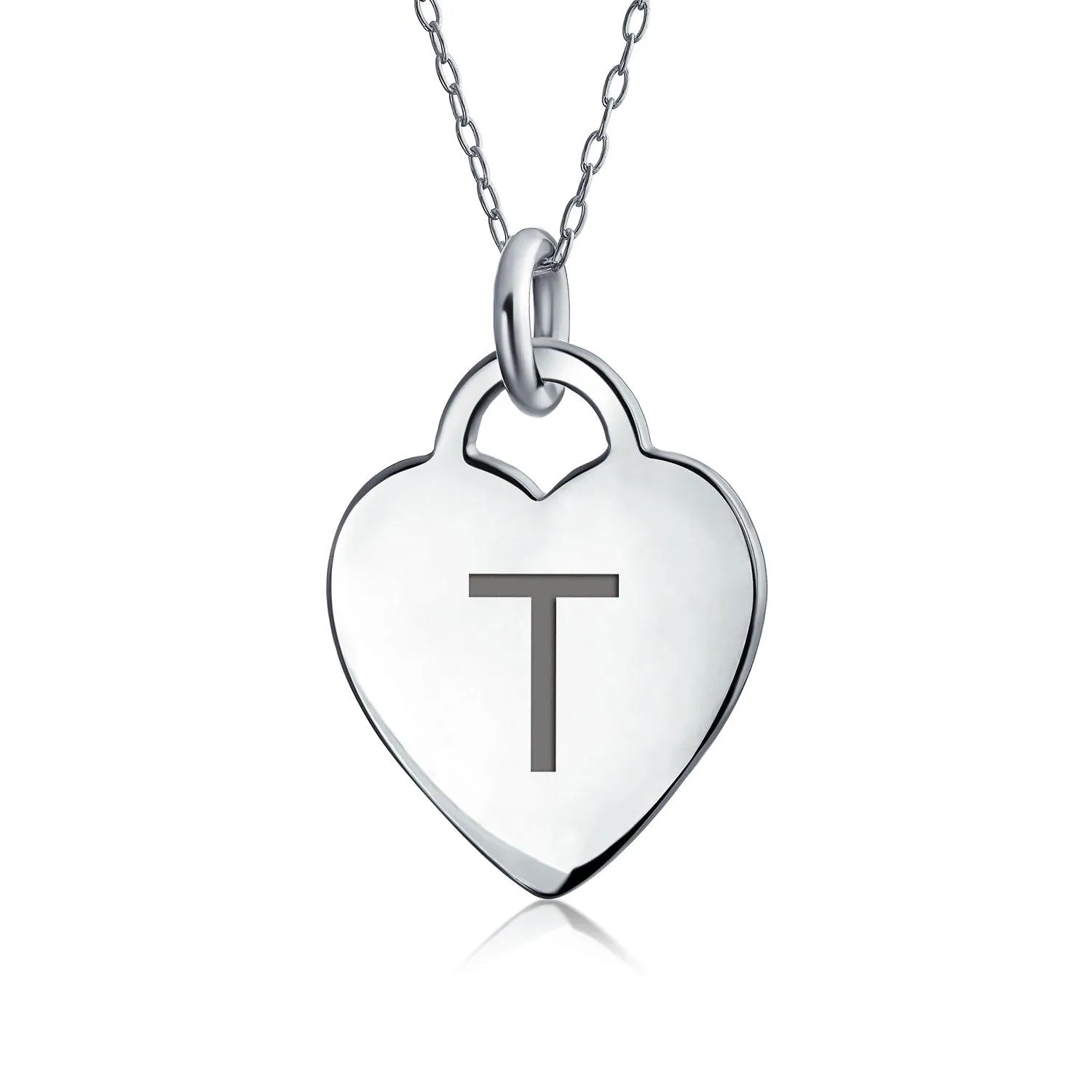 Letter Alphabet Initial Medium Heart Pendant Necklace Sterling Silver