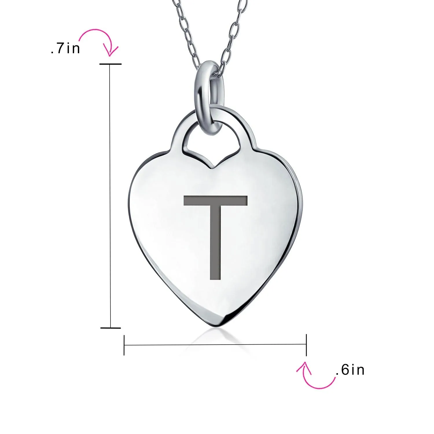 Letter Alphabet Initial Medium Heart Pendant Necklace Sterling Silver