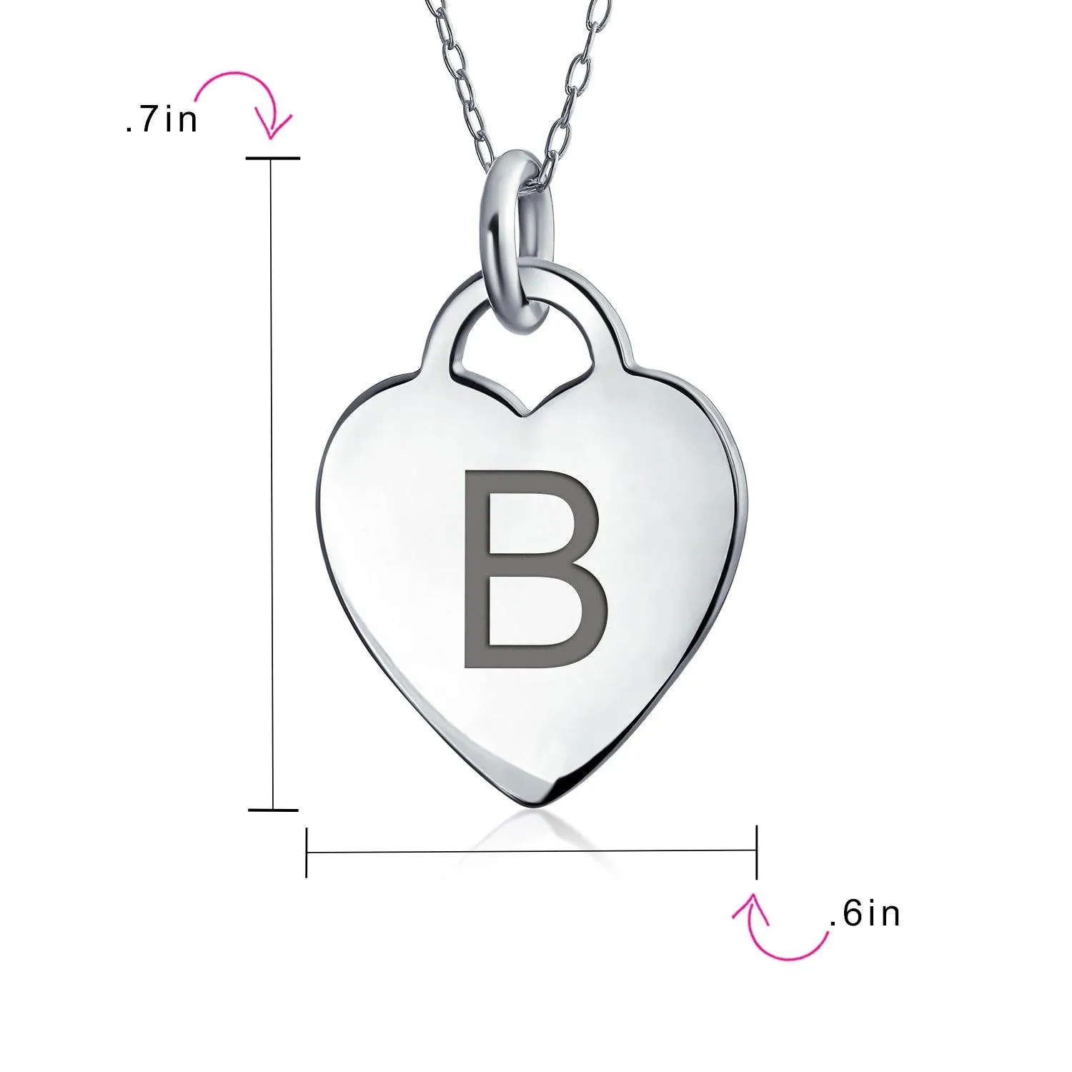 Letter Alphabet Initial Medium Heart Pendant Necklace Sterling Silver