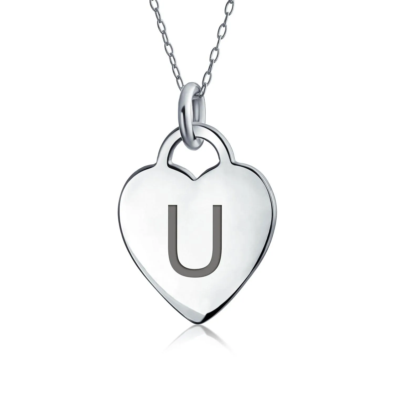 Letter Alphabet Initial Medium Heart Pendant Necklace Sterling Silver