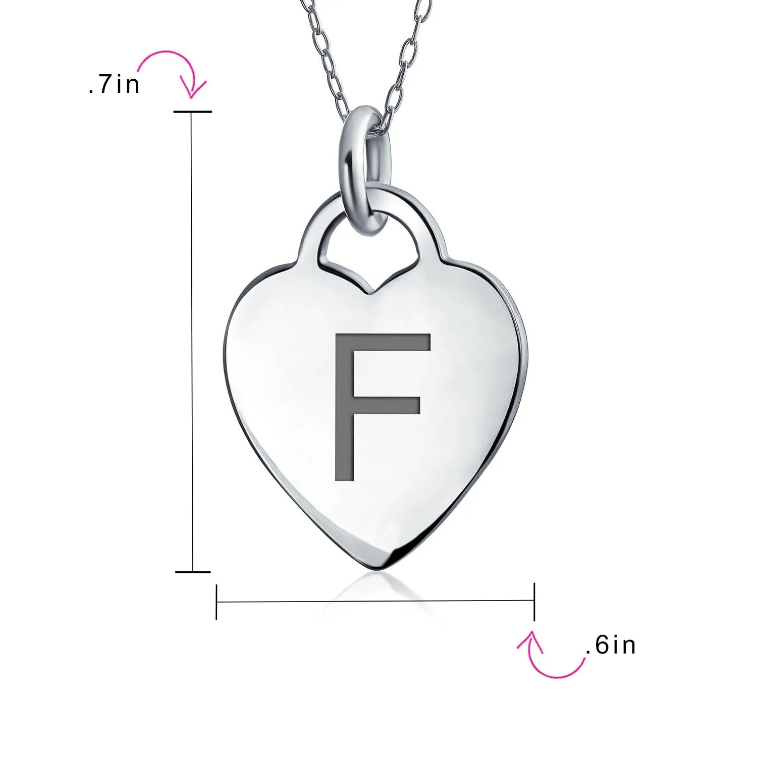 Letter Alphabet Initial Medium Heart Pendant Necklace Sterling Silver