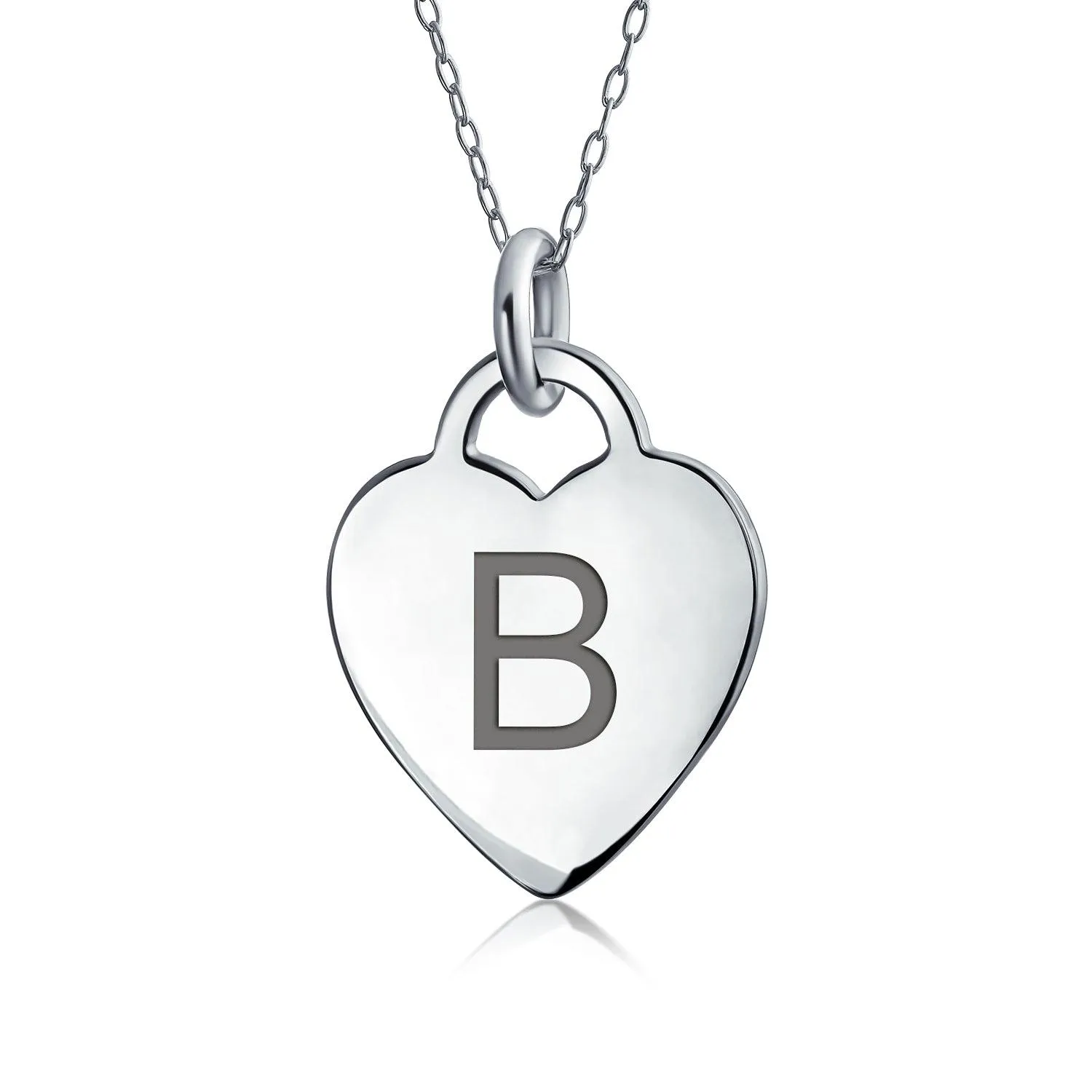 Letter Alphabet Initial Medium Heart Pendant Necklace Sterling Silver