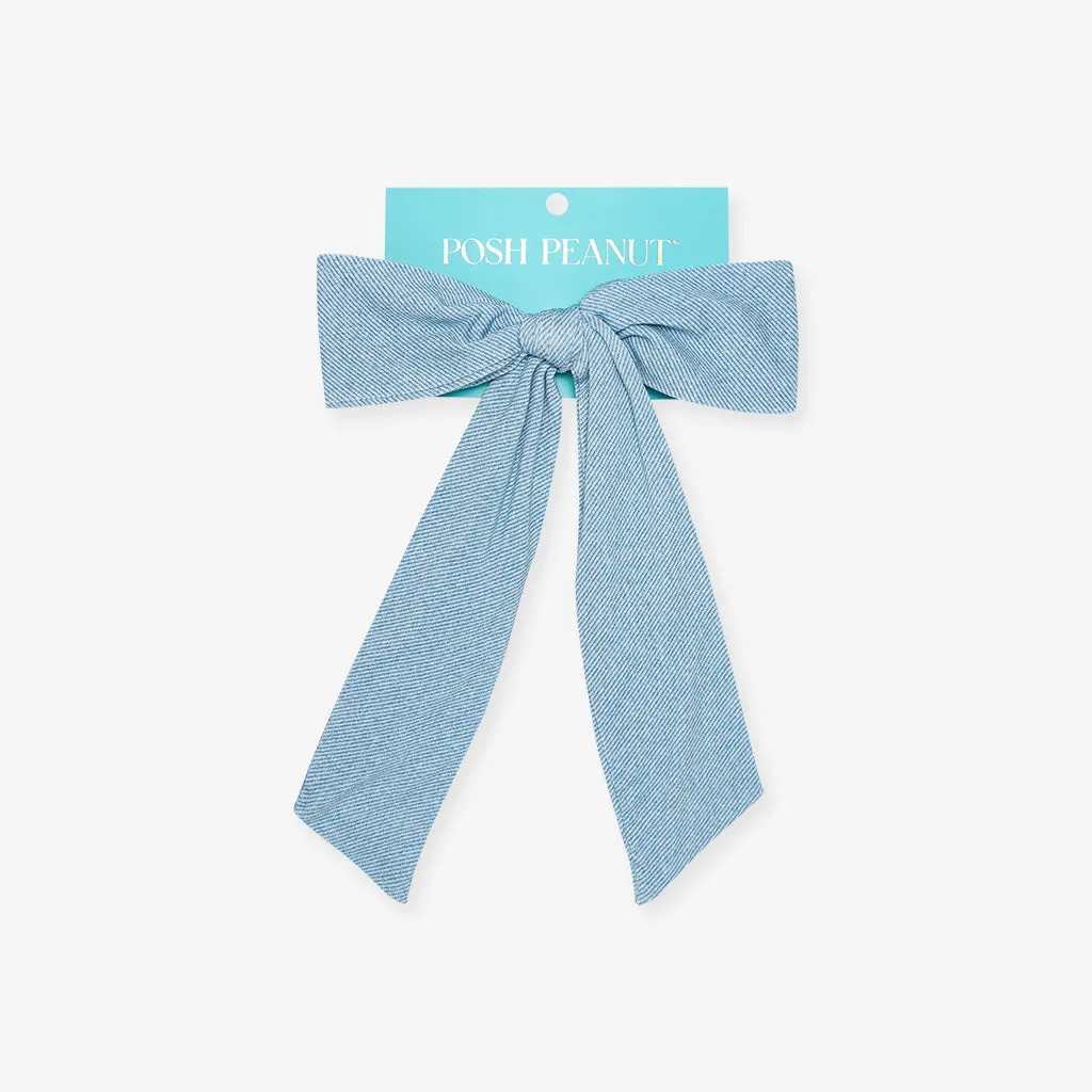 Light Blue Denim Luxe Bow Hair Clip