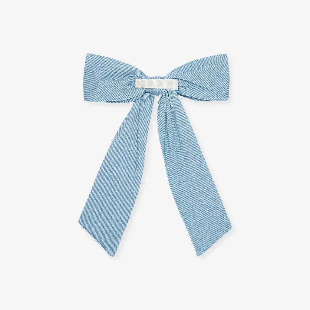 Light Blue Denim Luxe Bow Hair Clip