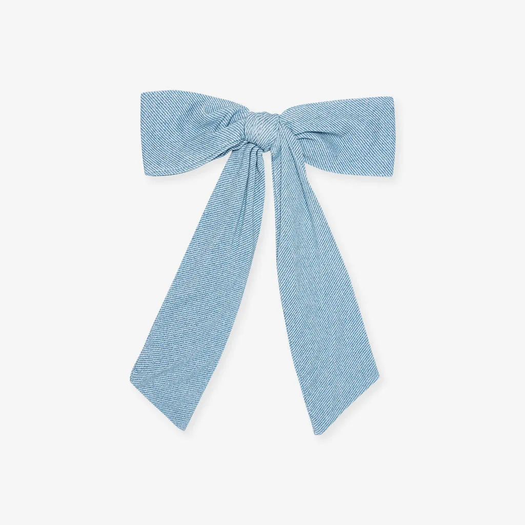 Light Blue Denim Luxe Bow Hair Clip