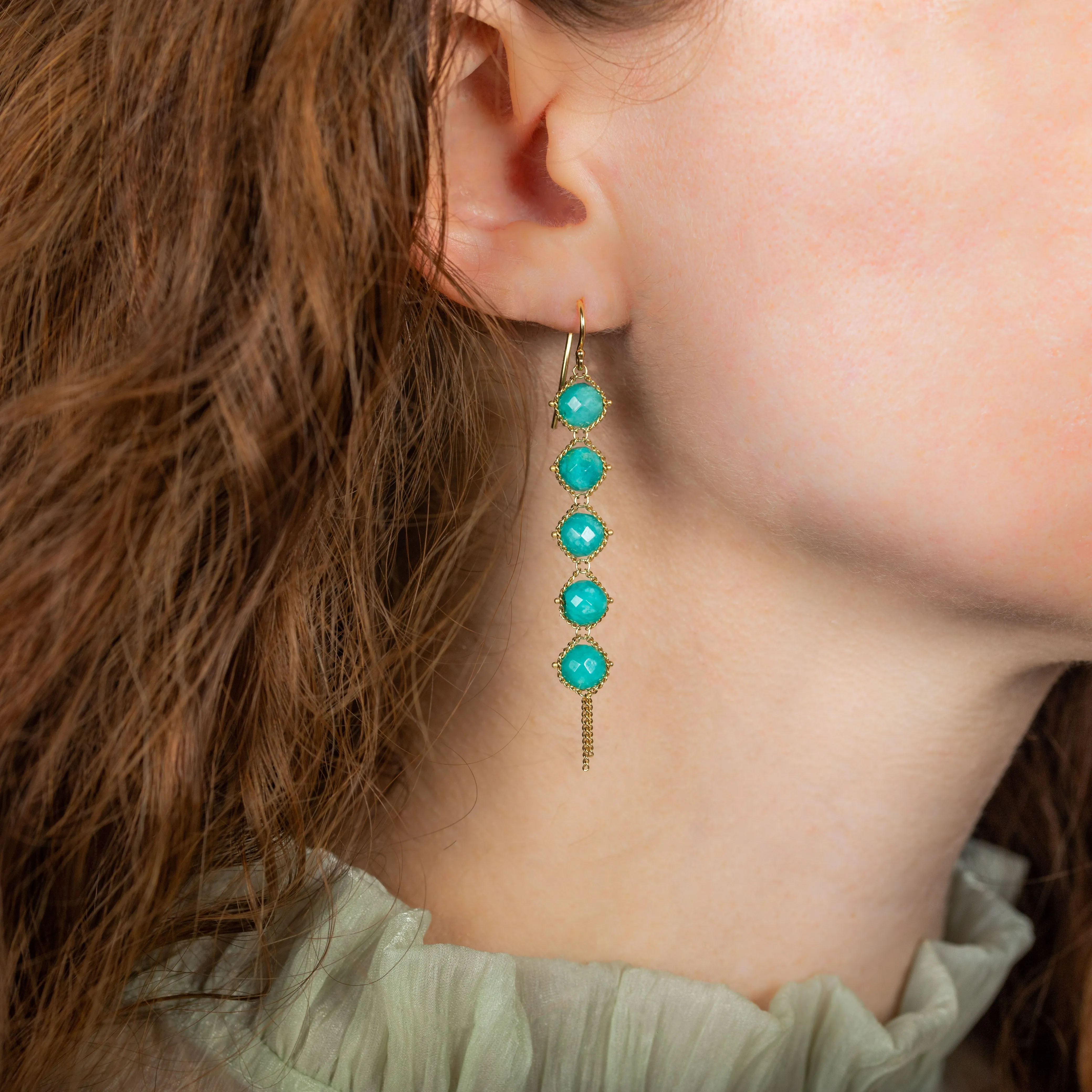 Long Textile Earrings in Amazonite