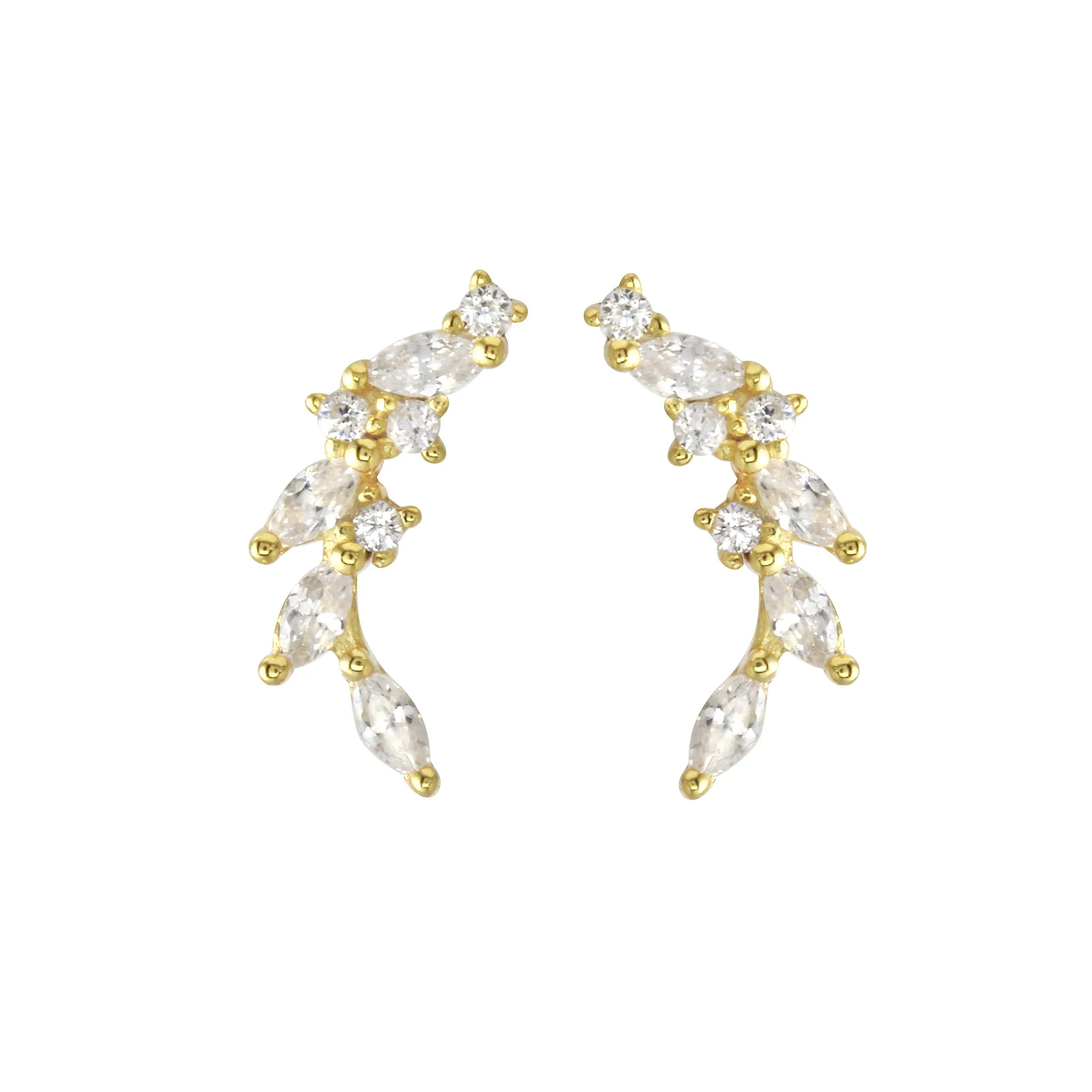 Marquise and Round CZ Floral Climber Earrings