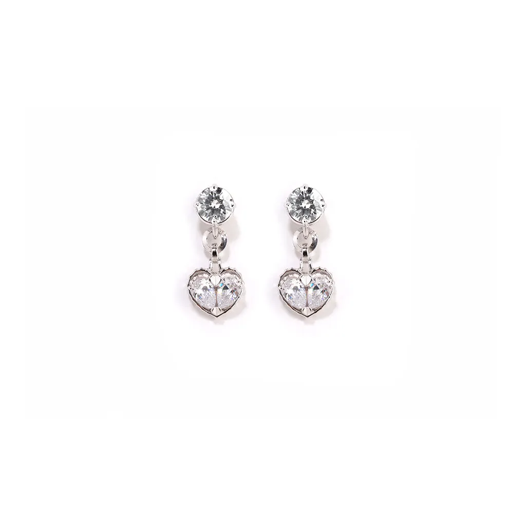 Mini Love Song Stud Earrings [White gems/White gold]