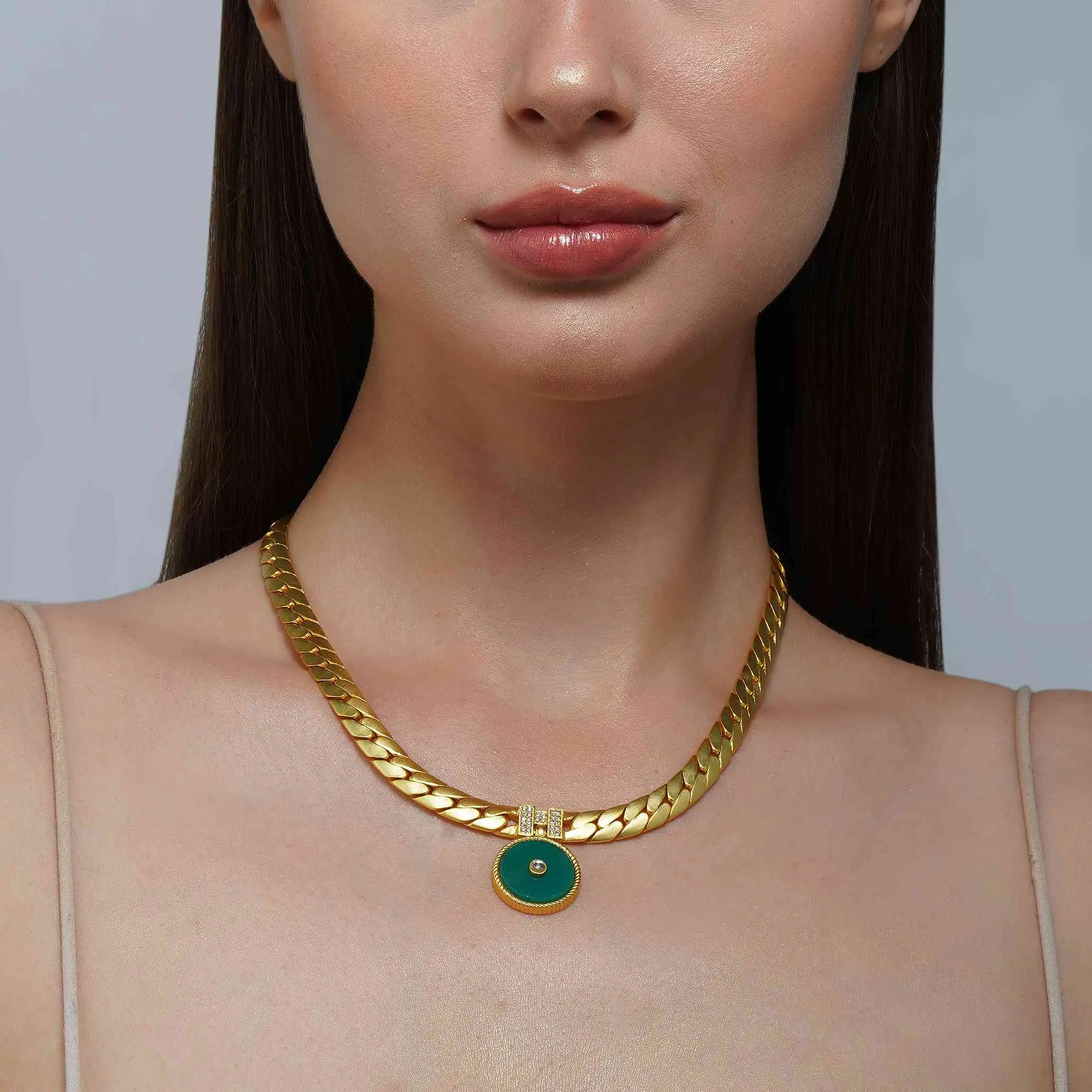 Modern Begum Green Onyx Link Necklace