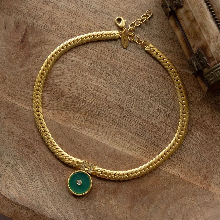 Modern Begum Green Onyx Link Necklace