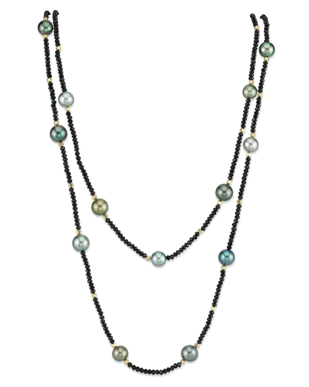 Multi-Color Tahitian Pearl & Black Spinel Gemstone Necklace, 9.0-10.0mm