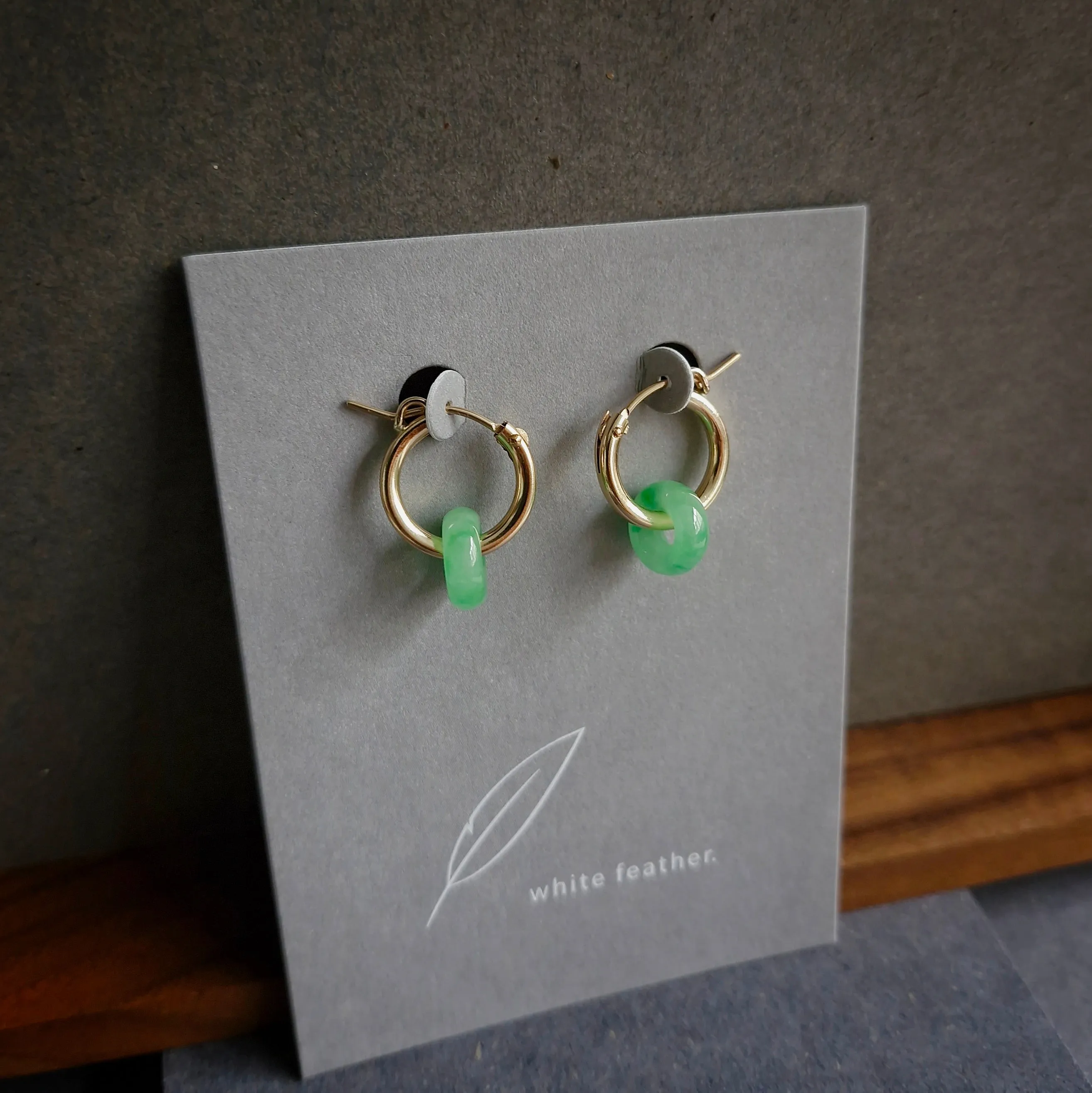 Myanmar Jade Leverback Hoop Earrings / 14k Gold-filled #1