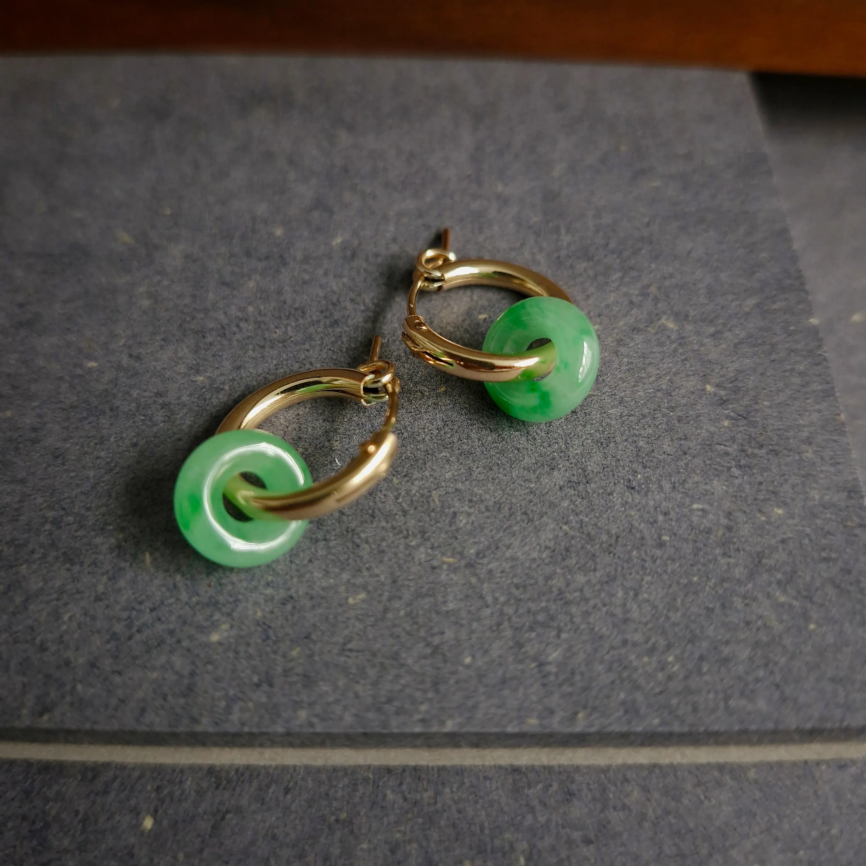 Myanmar Jade Leverback Hoop Earrings / 14k Gold-filled #1