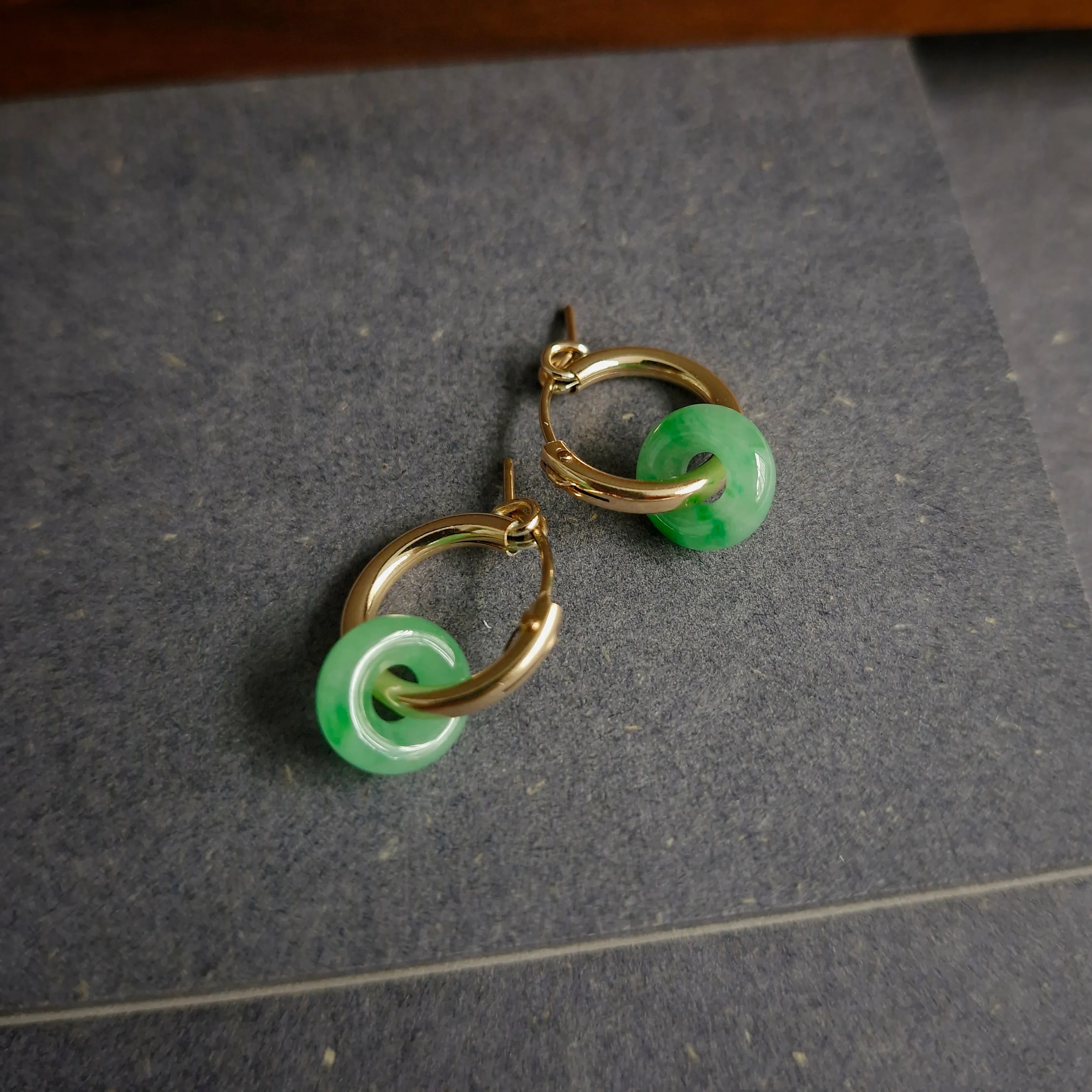 Myanmar Jade Leverback Hoop Earrings / 14k Gold-filled #1