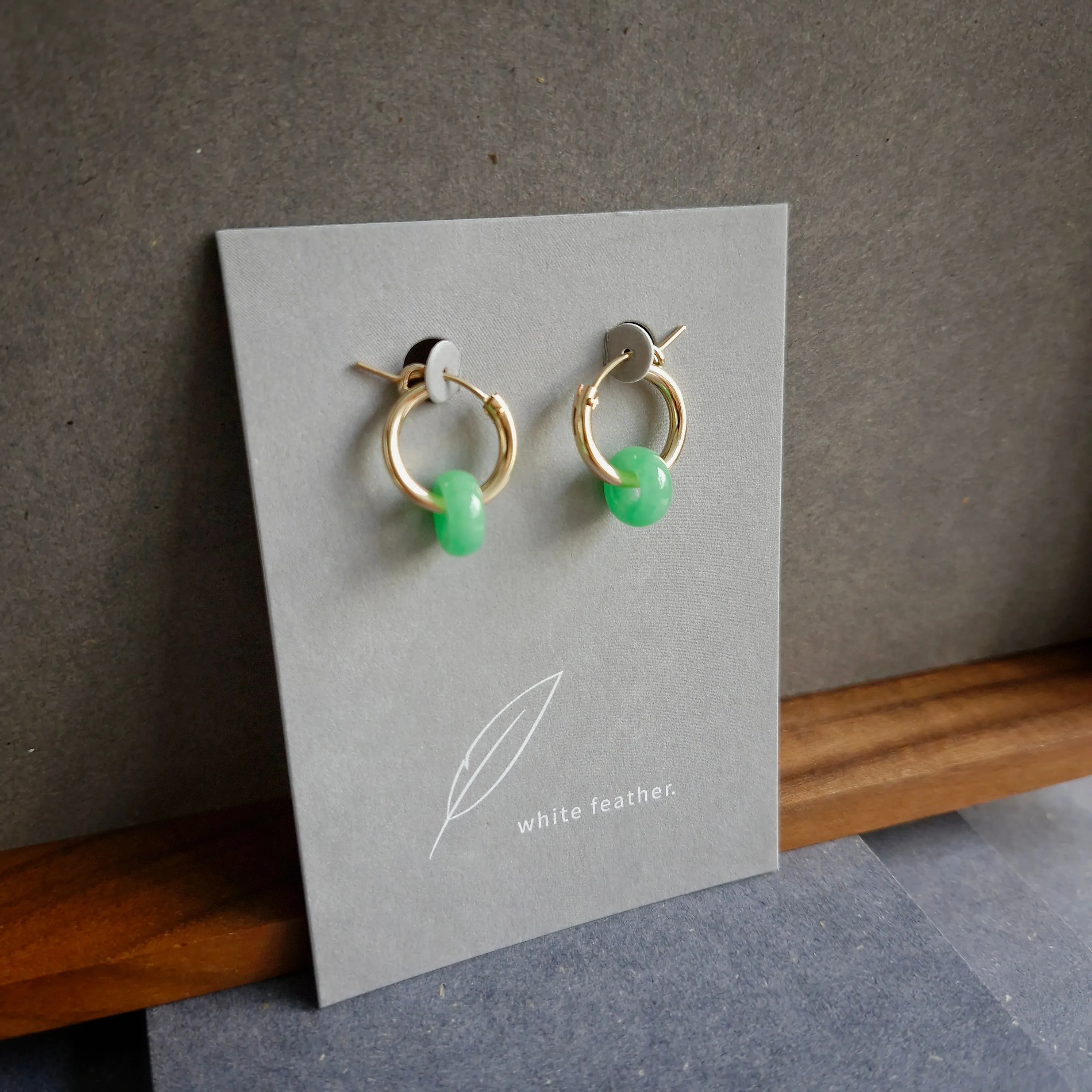 Myanmar Jade Leverback Hoop Earrings / 14k Gold-filled #2