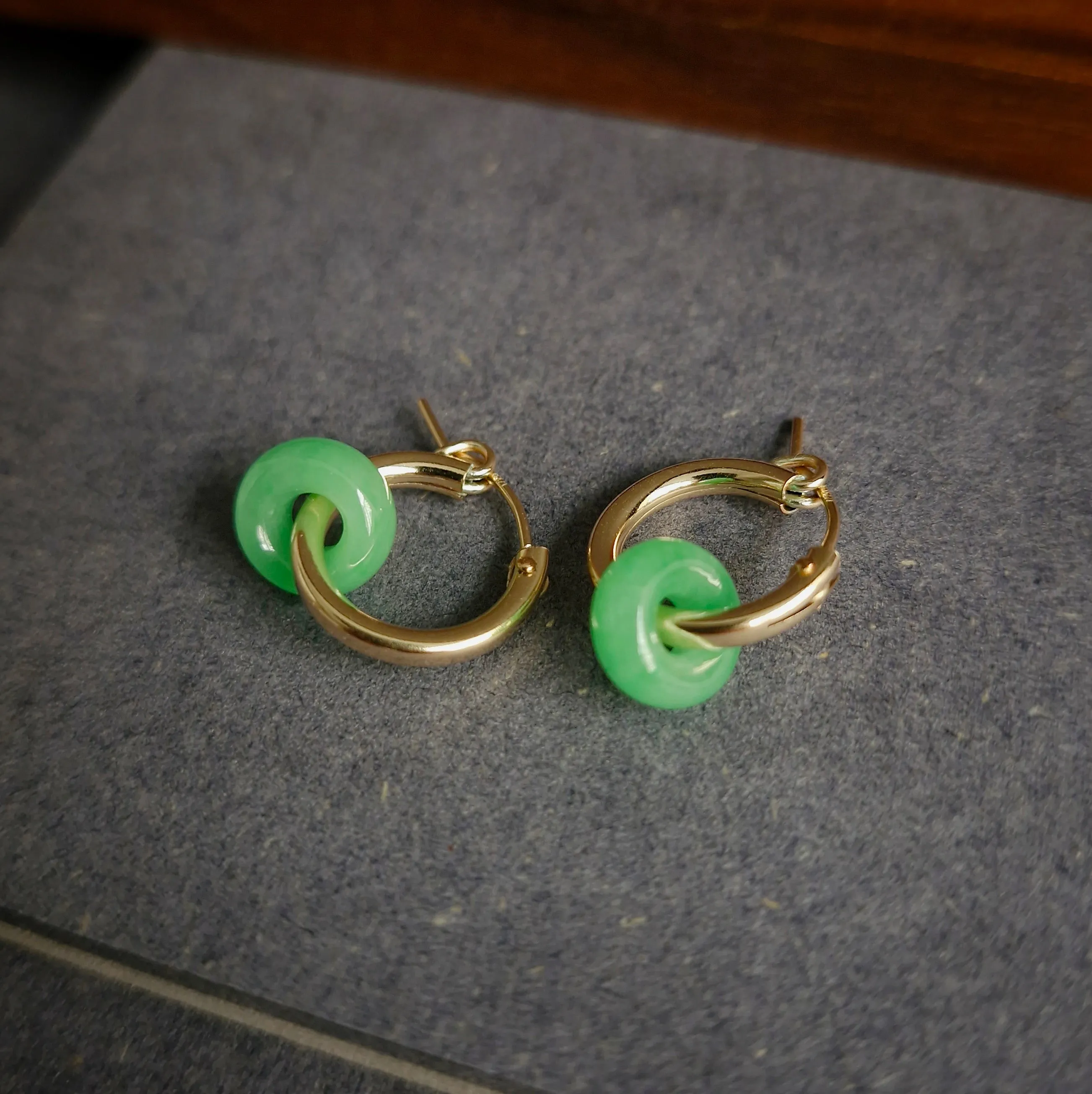 Myanmar Jade Leverback Hoop Earrings / 14k Gold-filled #2