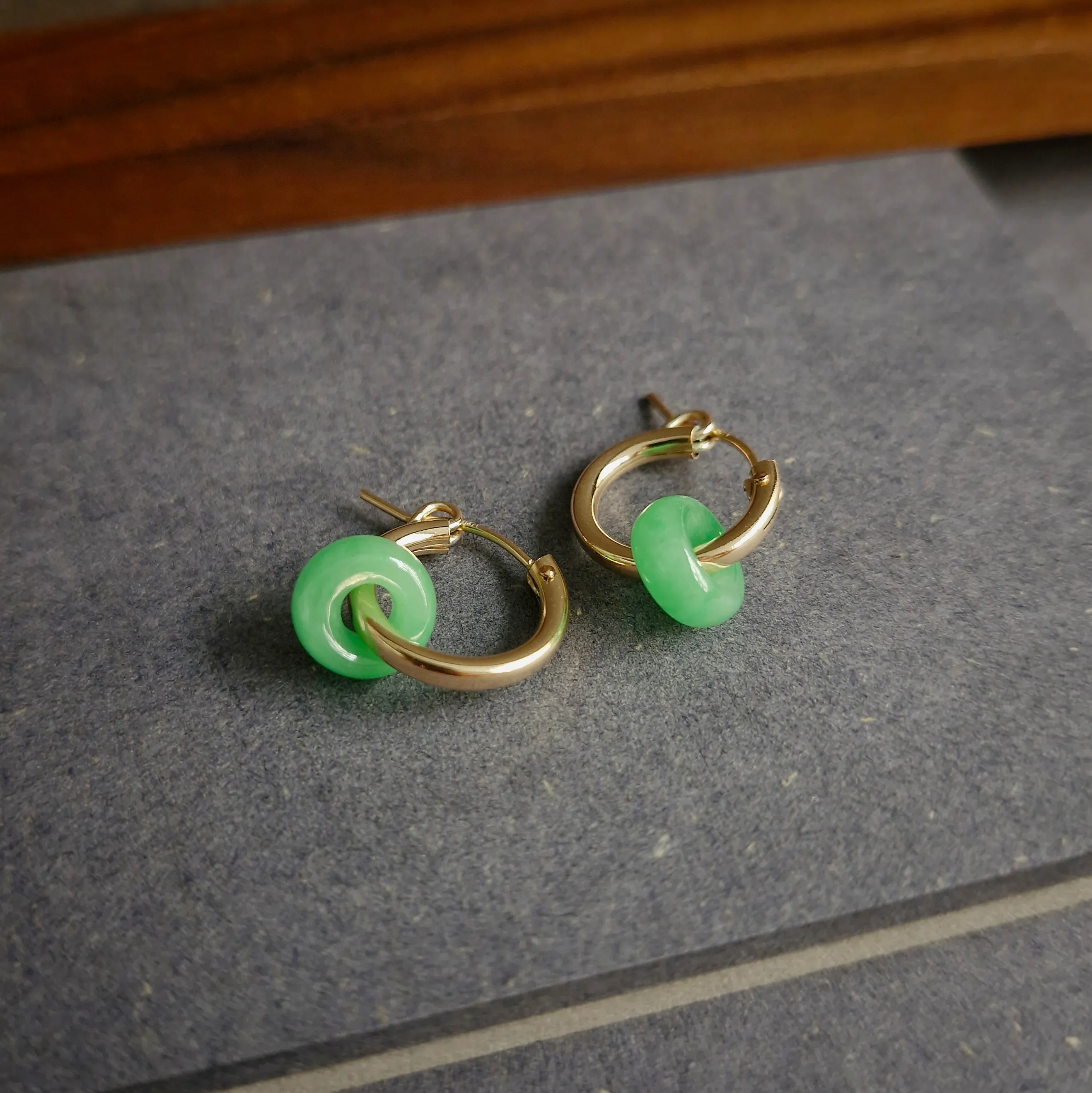 Myanmar Jade Leverback Hoop Earrings / 14k Gold-filled #2