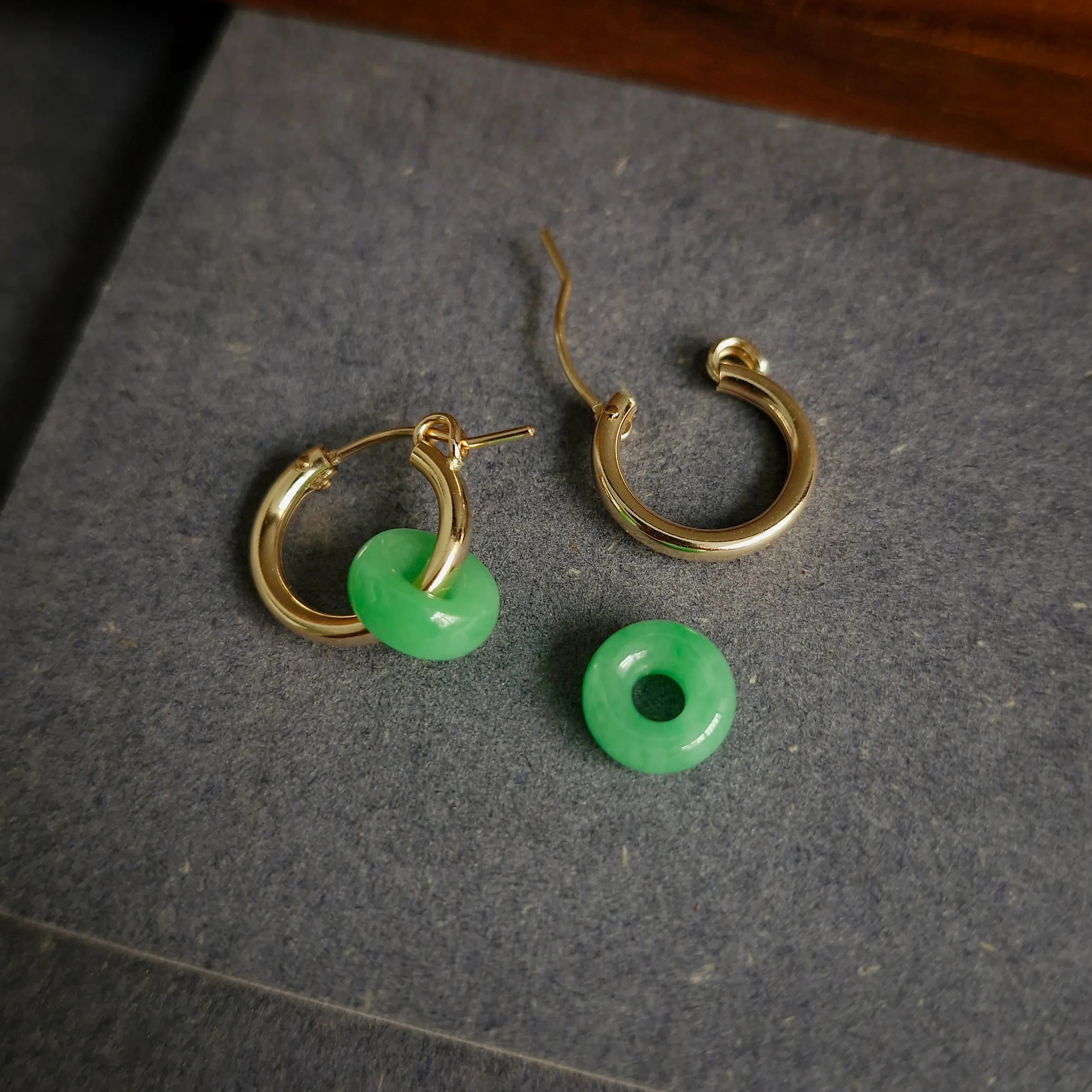 Myanmar Jade Leverback Hoop Earrings / 14k Gold-filled #2