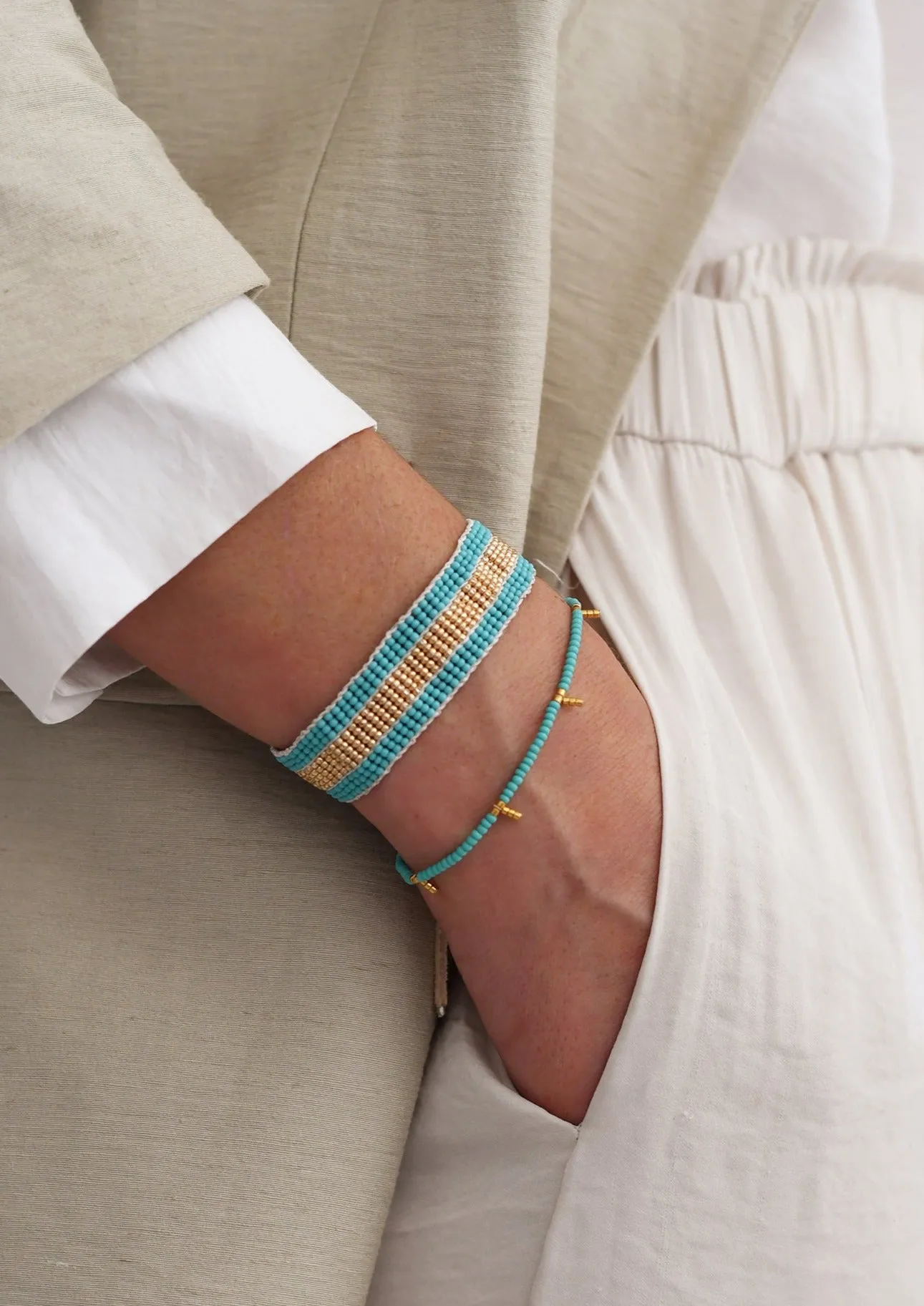 Narrow Stripe Warrior Bracelet - TURQUOISE/GOLD