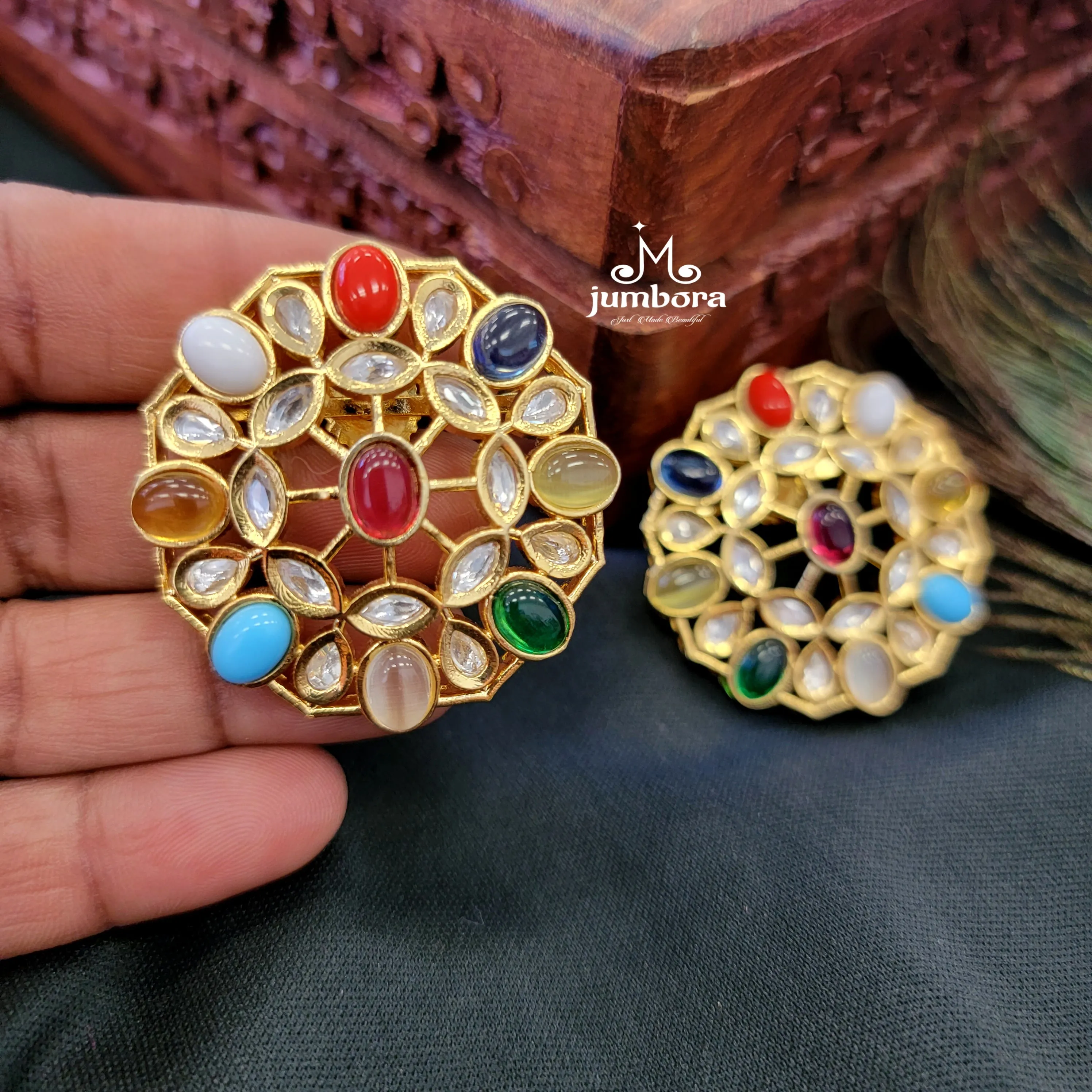 Navaratna Big Stud Kundan Earring