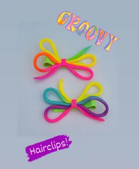 Neon rainbow cord hair clips(pair)