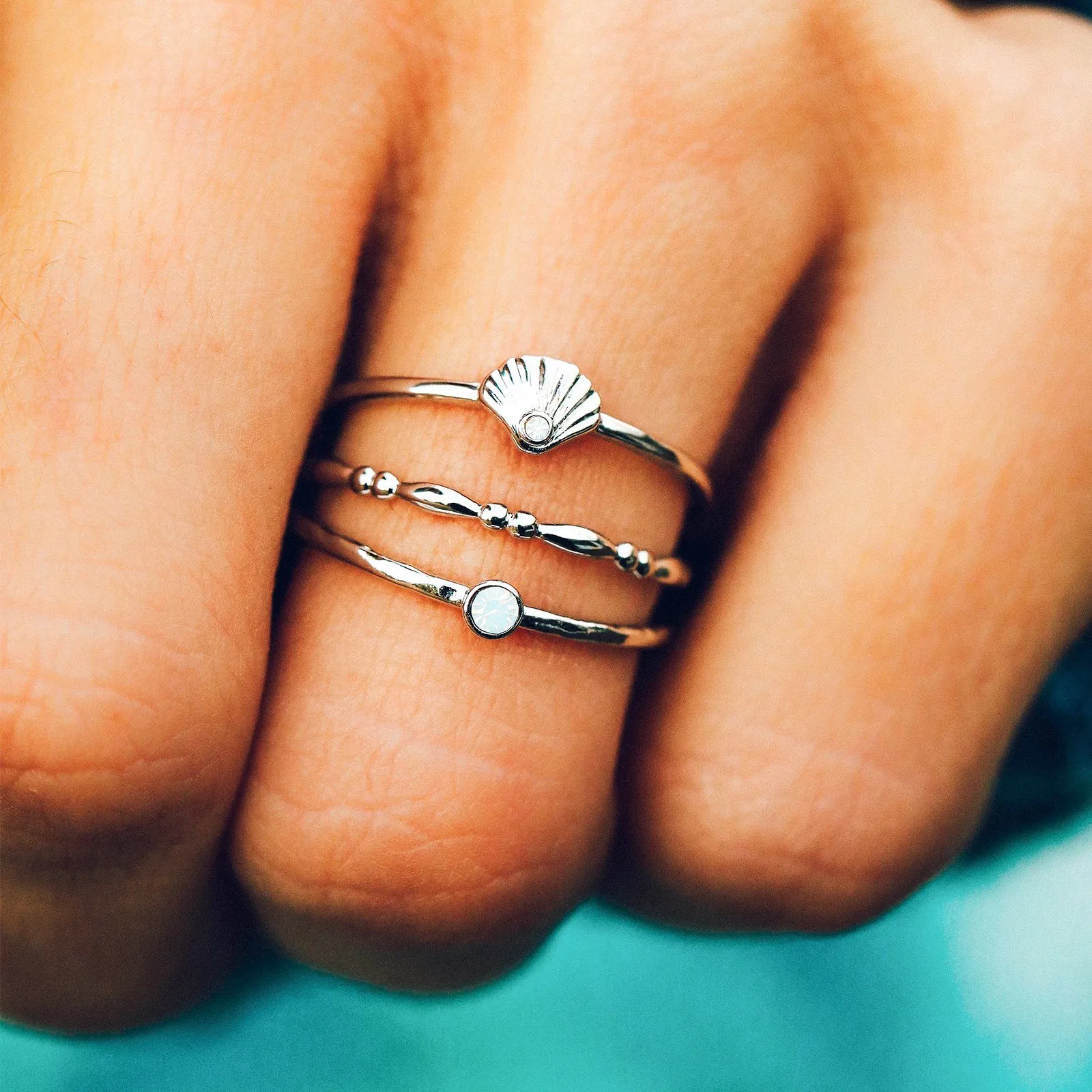 Opal Shell Ring Stack