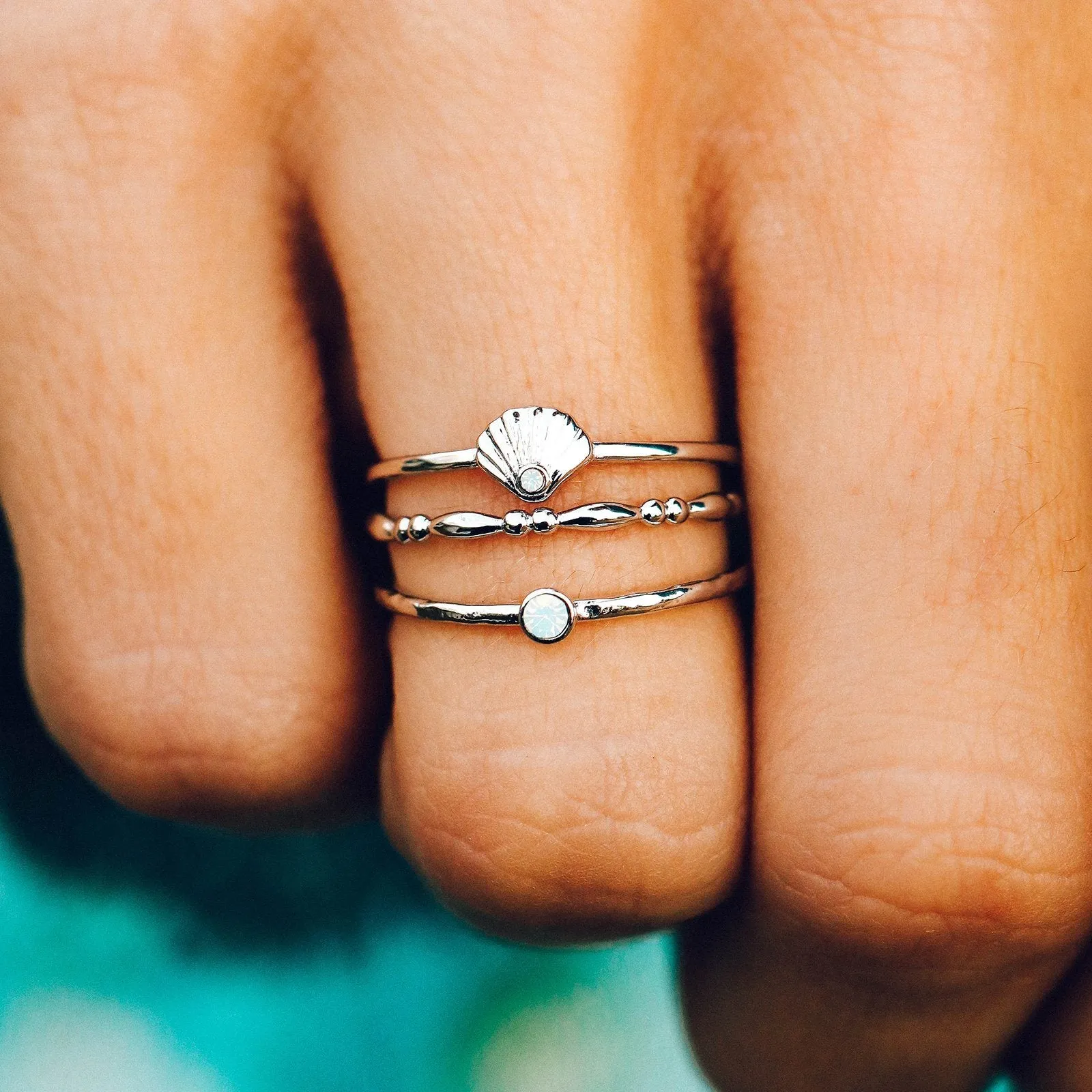 Opal Shell Ring Stack