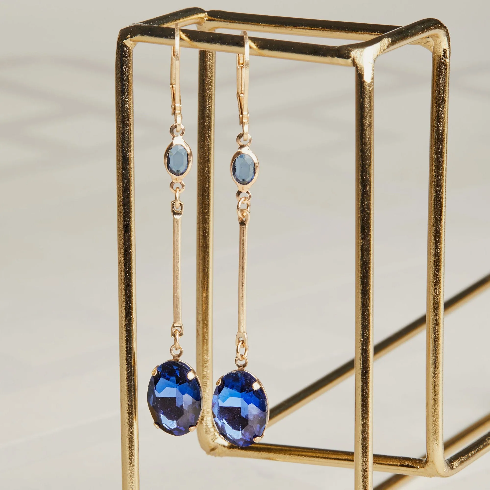 Oval Drop Earrings: Vintage Blue Long Drop Crystal Earrings