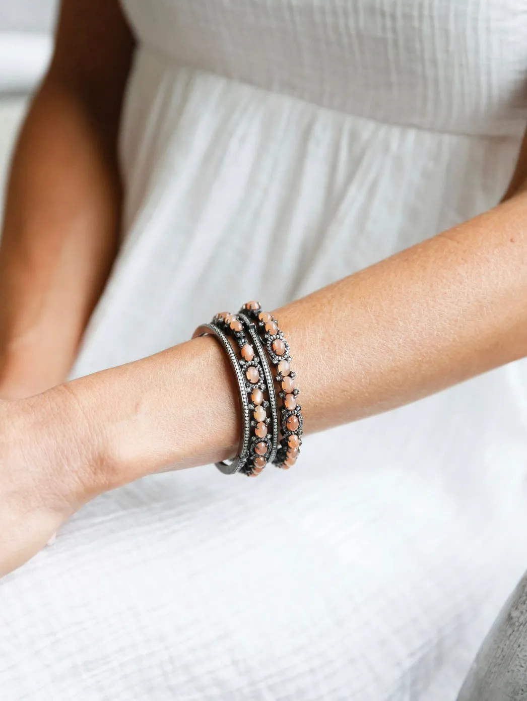 Pave Diamond and Moonstone Bracelets